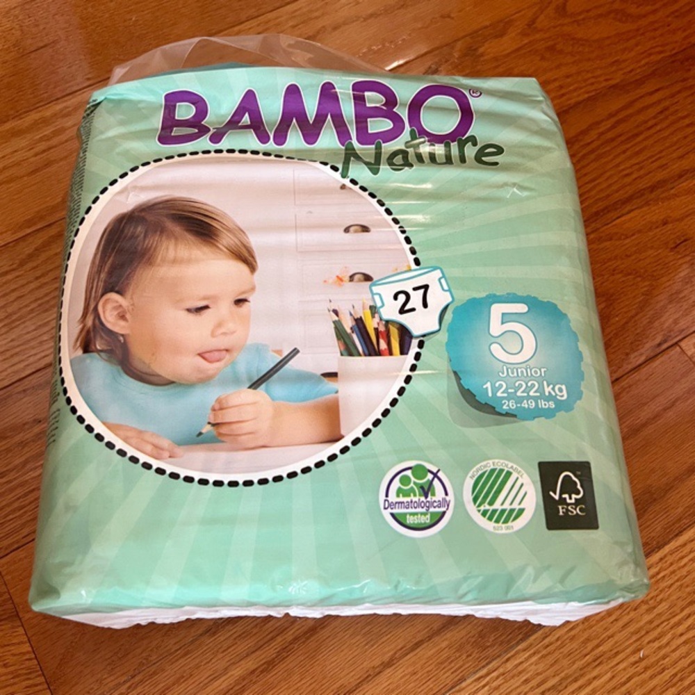 Brand new unopened Bambo Nature size 5 diapers (26-49 lb) (27 count)